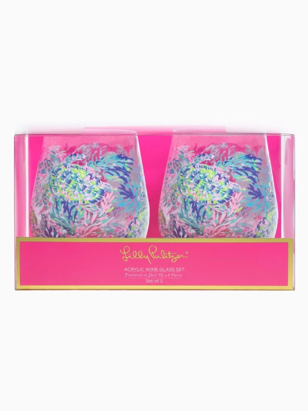 NWT Lilly Pulitzer Acrylic Wine Glass Set in Shell of a Party
